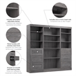 Pemberly Row 86W Closet Organizer System With Drawers in Bark Gray