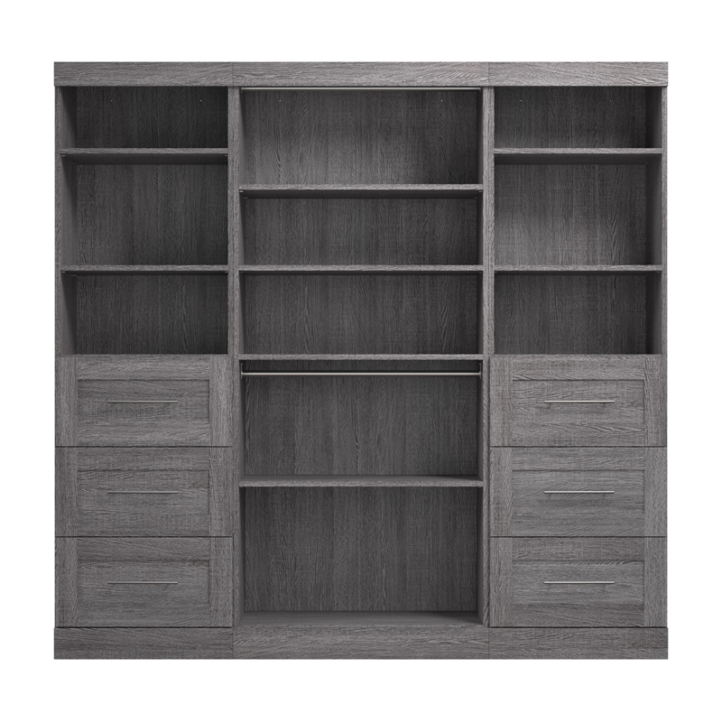 Pemberly Row 86W Closet Organizer System With Drawers in Bark Gray