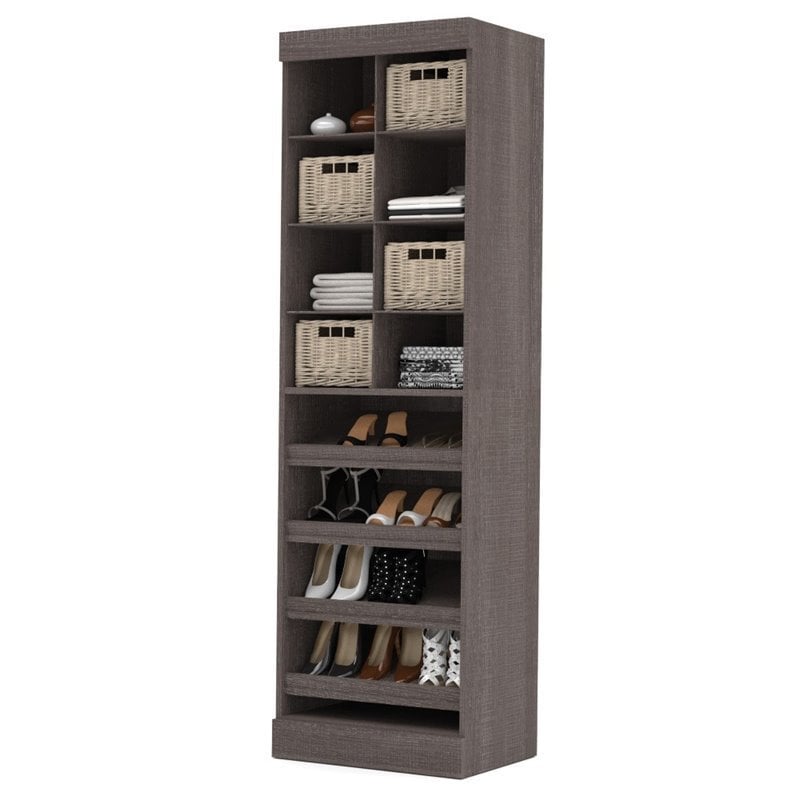 Pemberly Row 25W Closet Shoe Organizer With Cubbies in Bark Gray