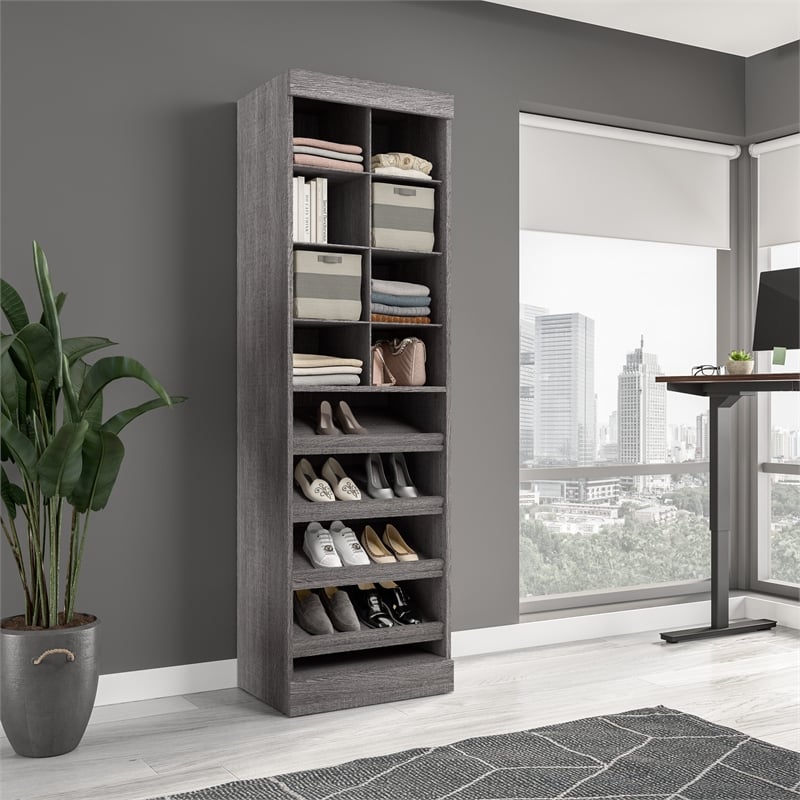 Pemberly Row 25W Closet Shoe Organizer With Cubbies in Bark Gray