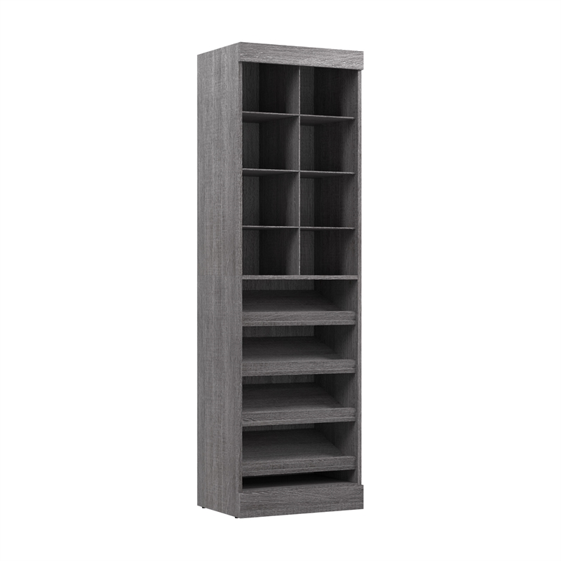 Pemberly Row 25W Closet Shoe Organizer With Cubbies in Bark Gray