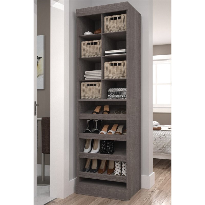 Pemberly Row 25W Closet Shoe Organizer With Cubbies in Bark Gray