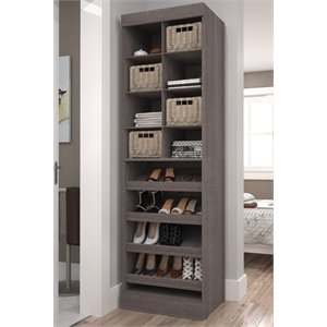 Pemberly Row 25W Closet Shoe Organizer With Cubbies in Bark Gray