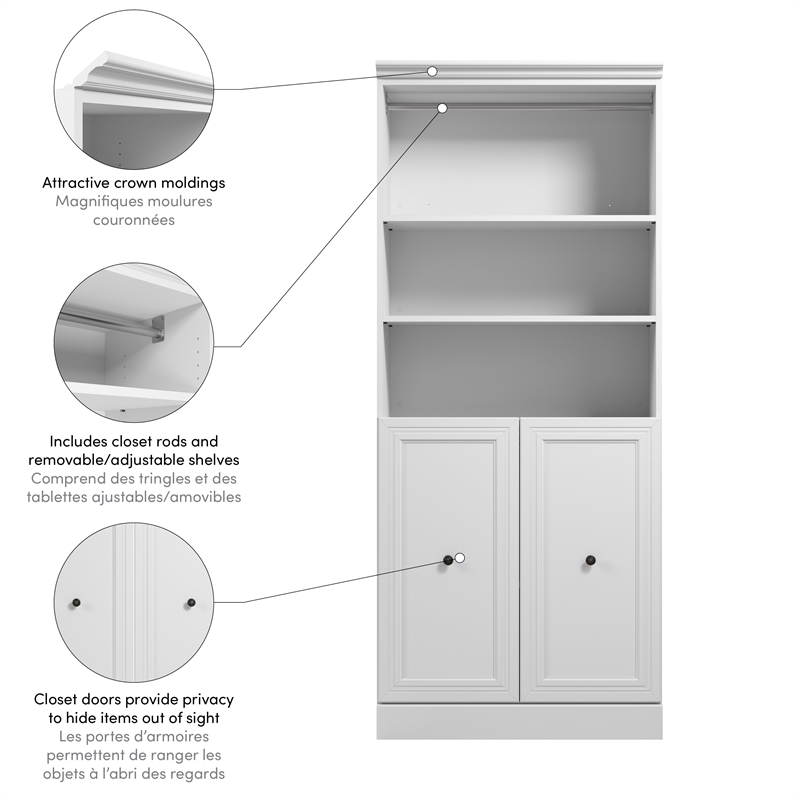 Pemberly Row Queen Murphy Bed and Closet Organizer With Drawers 92W in White