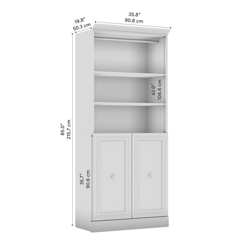 Pemberly Row Queen Murphy Bed and Closet Organizer With Drawers 92W in White