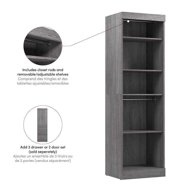 Pemberly Row 25W Closet Organizer With Shelves and Clothing Rods in Bark Gray