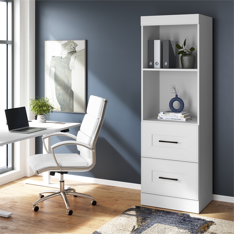Pemberly Row 25W Closet Organizer With Drawers and Adjustable Shelves in White