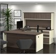 Pemberly Row U-Desk With Hutch for Home Office in White Chocolate and Antigua