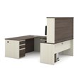 Pemberly Row U-Desk With Hutch for Home Office in White Chocolate and Antigua
