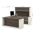 Pemberly Row U-Desk With Hutch for Home Office in White Chocolate and Antigua