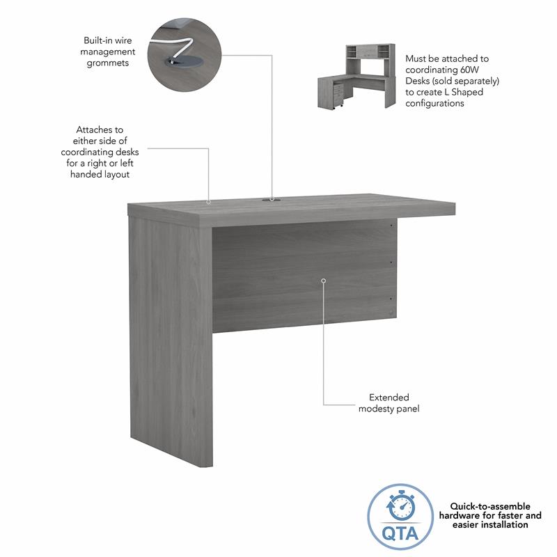 Pemberly Row 36W Desk Return With 200 lb. Capacity in Modern Gray