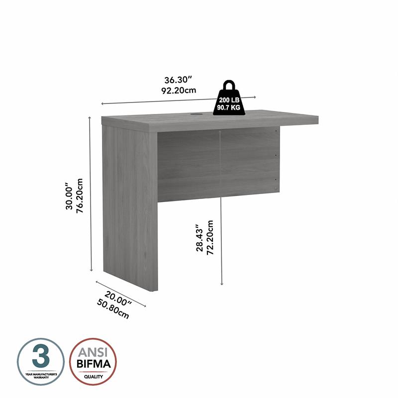 Pemberly Row 36W Desk Return With 200 lb. Capacity in Modern Gray