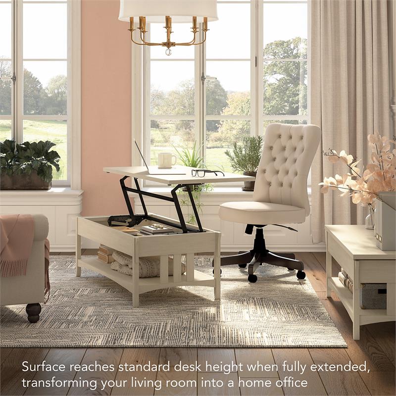 Pemberly Row 48W x 24D x 18H Lift Top Coffee Table With Storage in Antique White