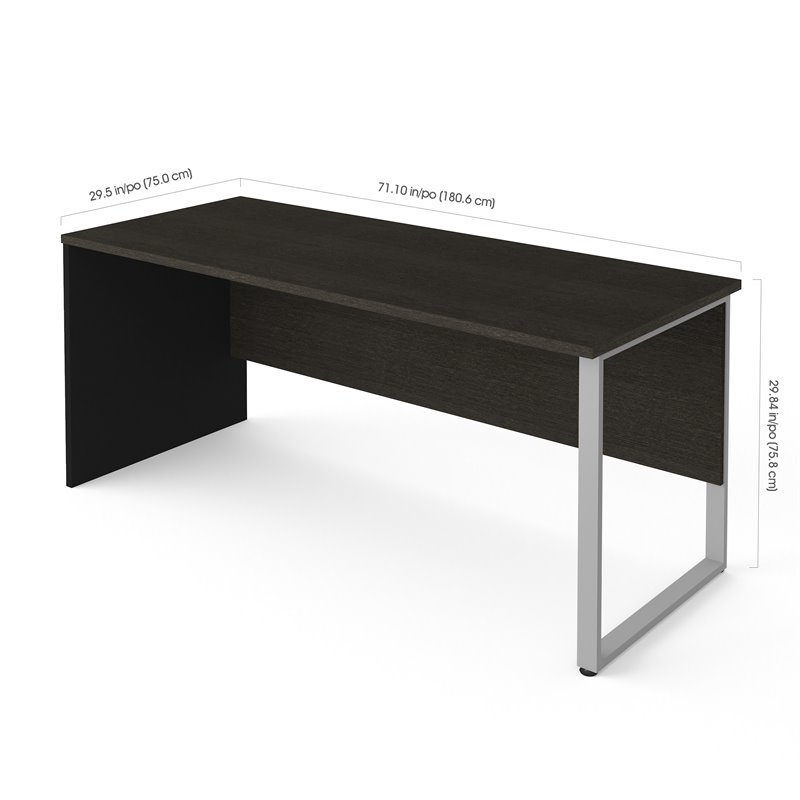 Pemberly Row 72 Inch Table Desk With Metal Legs in Deep Gray and Black