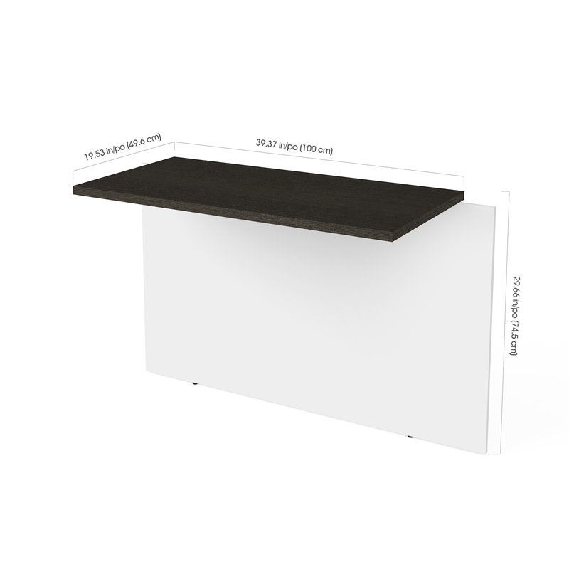 Pemberly Row 40 Inch Desk Bridge With Wire Management in White and Deep Gray