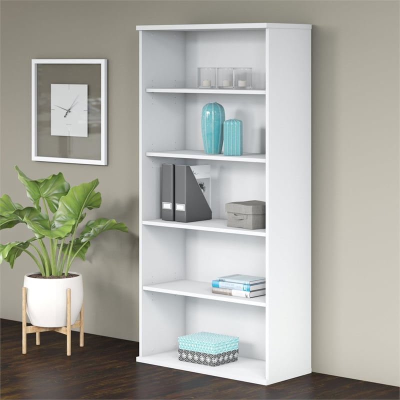 Pemberly Row 36 Inch 5 Shelf Bookcase With Adjustable Shelves in White