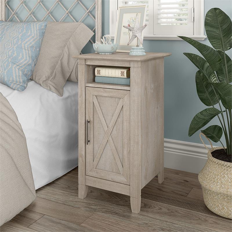 Pemberly Row 16W x 18D x 30H Nightstand With Door and Shelves in Washed Gray