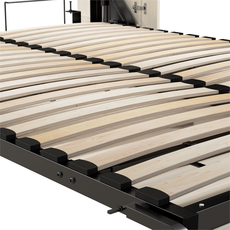 Pemberly Row 91W Queen Murphy Bed With Storage Cabinet in White Chocolate