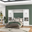 Pemberly Row Full Murphy Bed Set With Desk and 2 Storage Cabinets in White