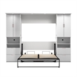 Pemberly Row Full Murphy Bed Set With Desk and 2 Storage Cabinets in White