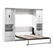 Pemberly Row Full Murphy Bed Set With Desk and 2 Storage Cabinets in White