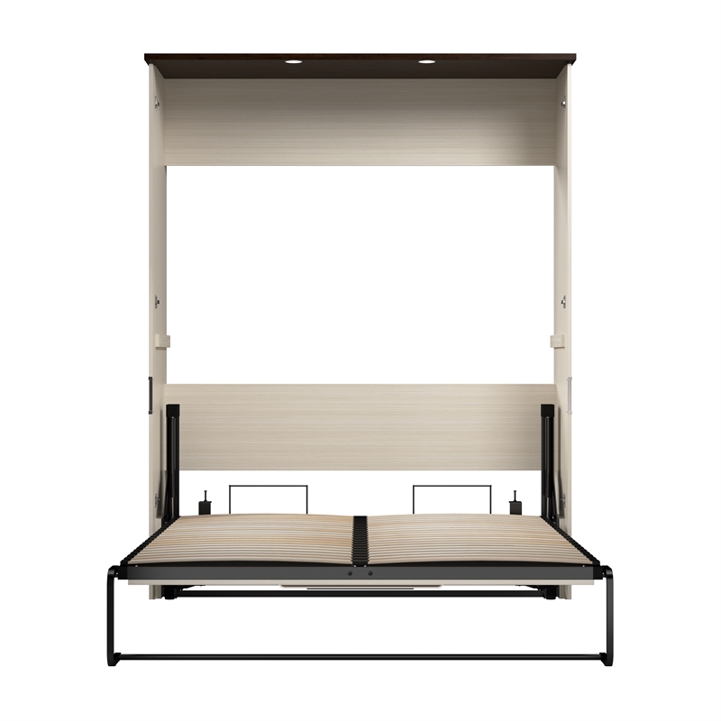 Pemberly Row 68W Queen Murphy Bed With LED Lights in White Chocolate
