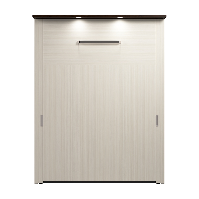 Pemberly Row 68W Queen Murphy Bed With LED Lights in White Chocolate