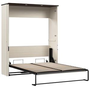 Pemberly Row 68W Queen Murphy Bed With LED Lights in White Chocolate