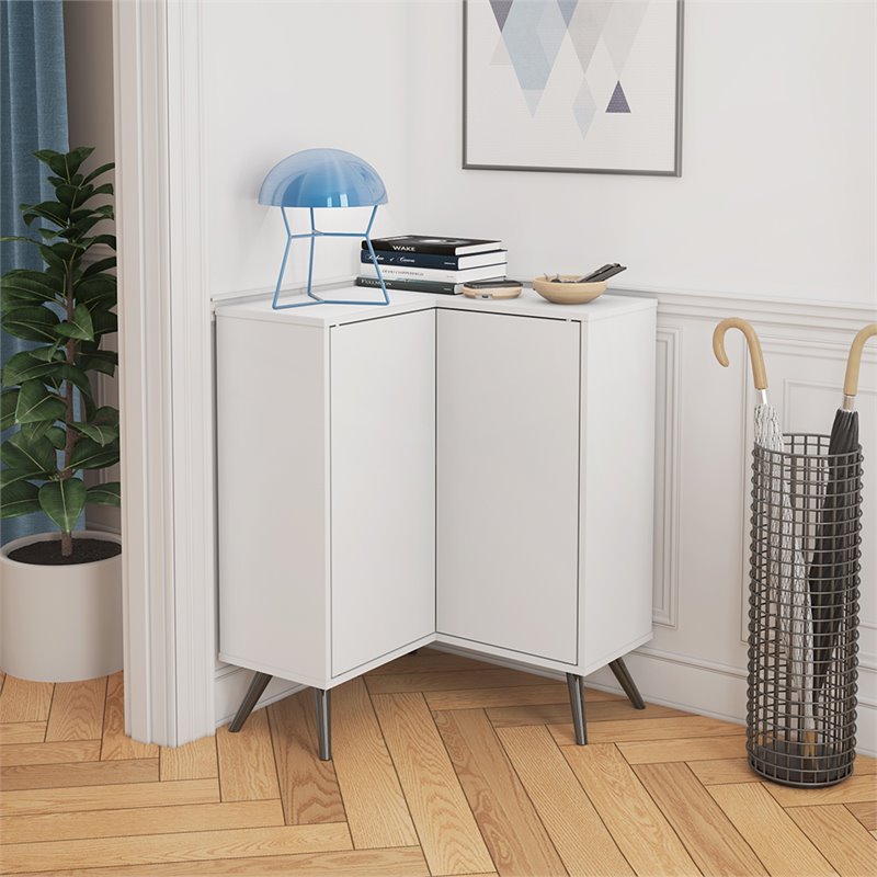Pemberly Row Corner Storage Cabinet for Home Organization in White