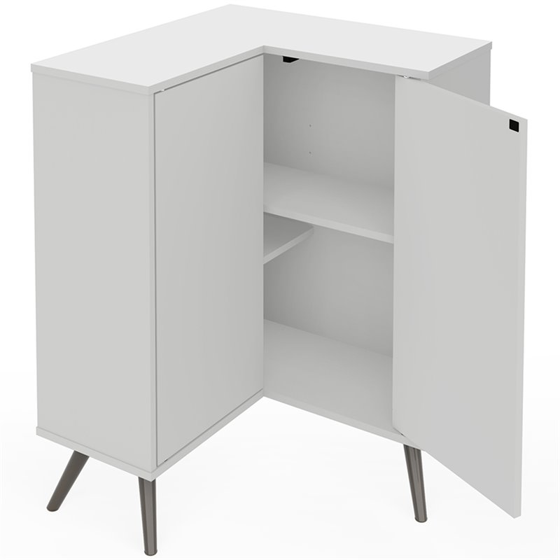 Pemberly Row Corner Storage Cabinet for Home Organization in White