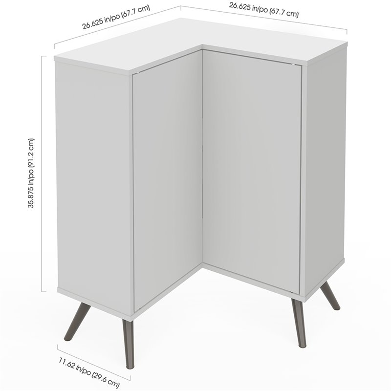 Pemberly Row Corner Storage Cabinet for Home Organization in White