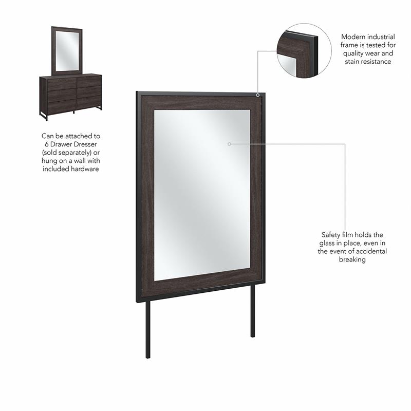 Pemberly Row 34W x 46H Bedroom Mirror With Safety Film in Charcoal Gray