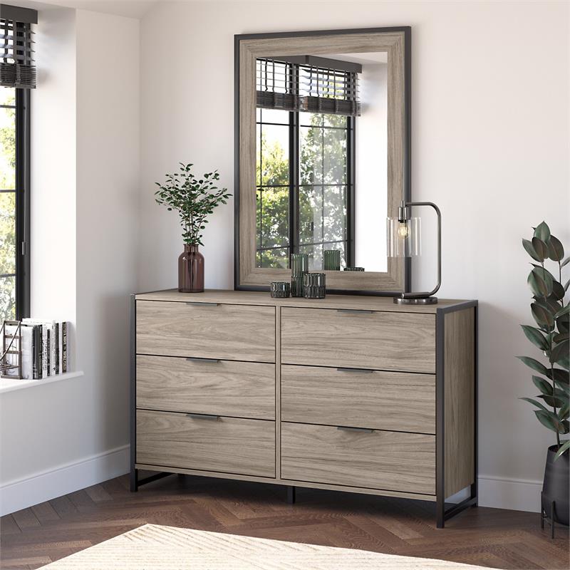 Pemberly Row 34W x 46H Bedroom Mirror With Safety Film in Modern Hickory