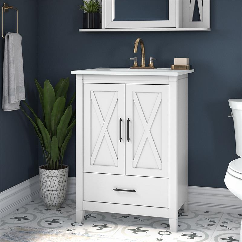 Pemberly Row 24W Wall Mounted Bathroom Vanity Cabinet in White Ash