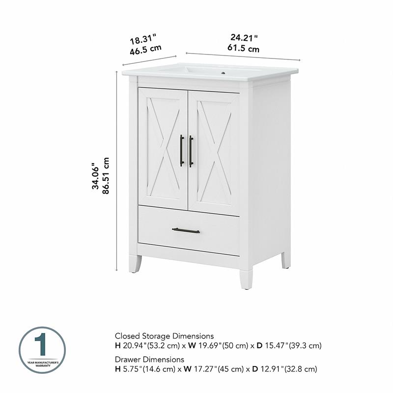 Pemberly Row 24W Wall Mounted Bathroom Vanity Cabinet in White Ash