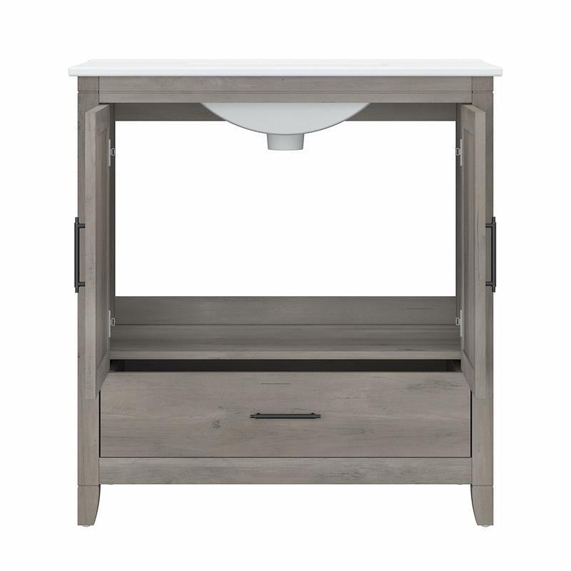 Pemberly Row 32W Wall Mounted Bathroom Vanity Cabinet in Driftwood Gray