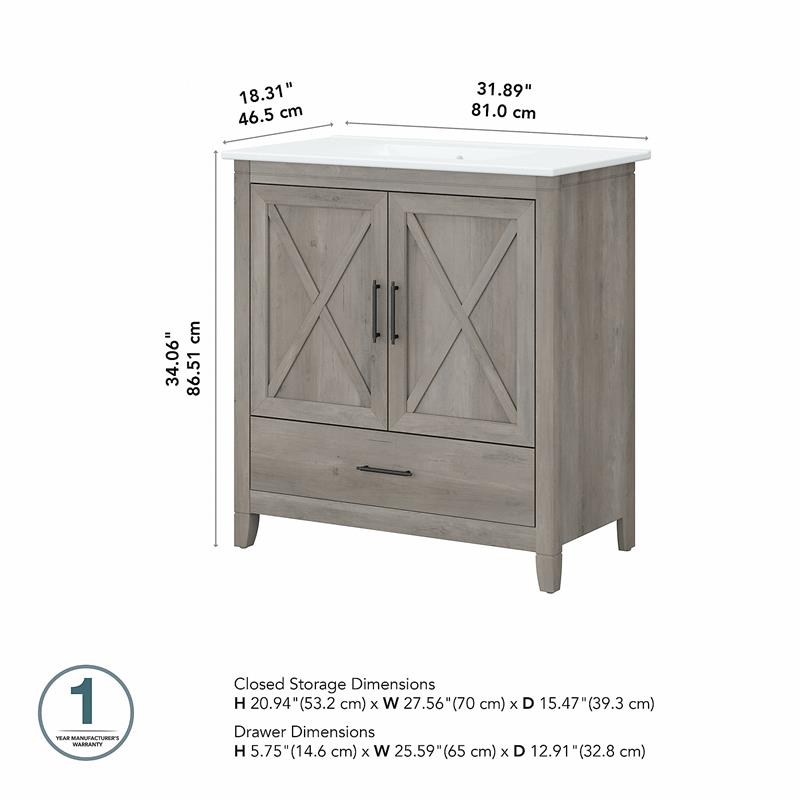 Pemberly Row 32W Wall Mounted Bathroom Vanity Cabinet in Driftwood Gray