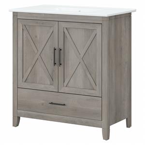 Pemberly Row 32W Wall Mounted Bathroom Vanity Cabinet in Driftwood Gray