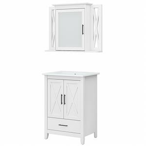 Pemberly Row 24W Bathroom Vanity Sink With Medicine Cabinet & Mirror - White Ash