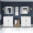 Pemberly Row 64W Double Vanity Set With Sinks and Medicine Cabinets in White Ash