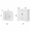 Pemberly Row 64W Double Vanity Set With Sinks and Medicine Cabinets in White Ash