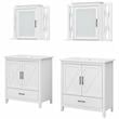 Pemberly Row 64W Double Vanity Set With Sinks and Medicine Cabinets in White Ash