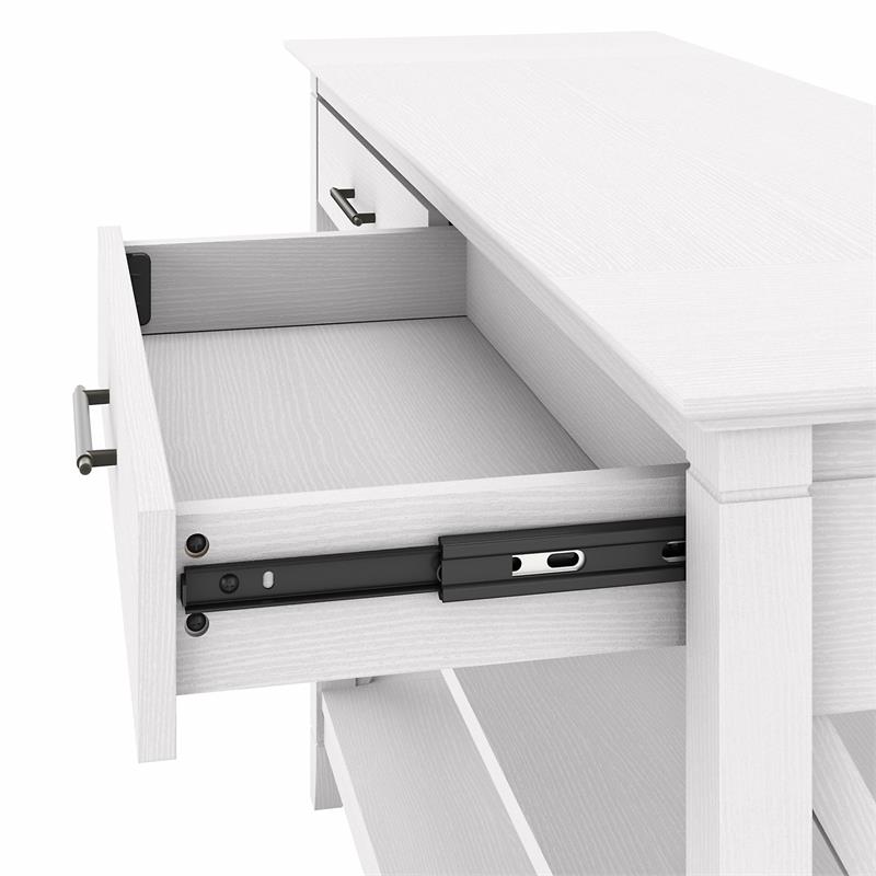 Pemberly Row Tall TV Stand With Coffee Table and 2 End Tables in Pure White Oak