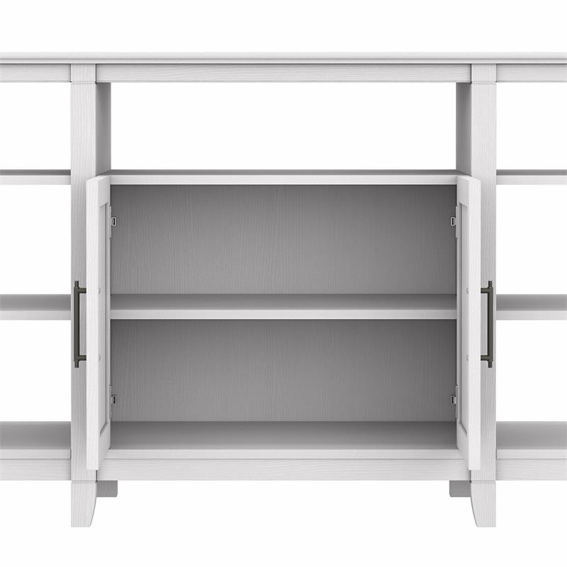 Pemberly Row Tall TV Stand With Coffee Table and 2 End Tables in Pure White Oak