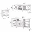 Pemberly Row Tall TV Stand With Coffee Table and 2 End Tables in Pure White Oak