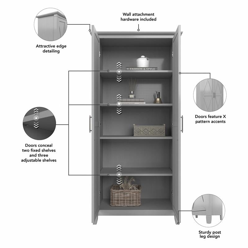 Pemberly Row 32W x 16D x 66H Kitchen Pantry Cabinet With Door in Cape Cod Gray