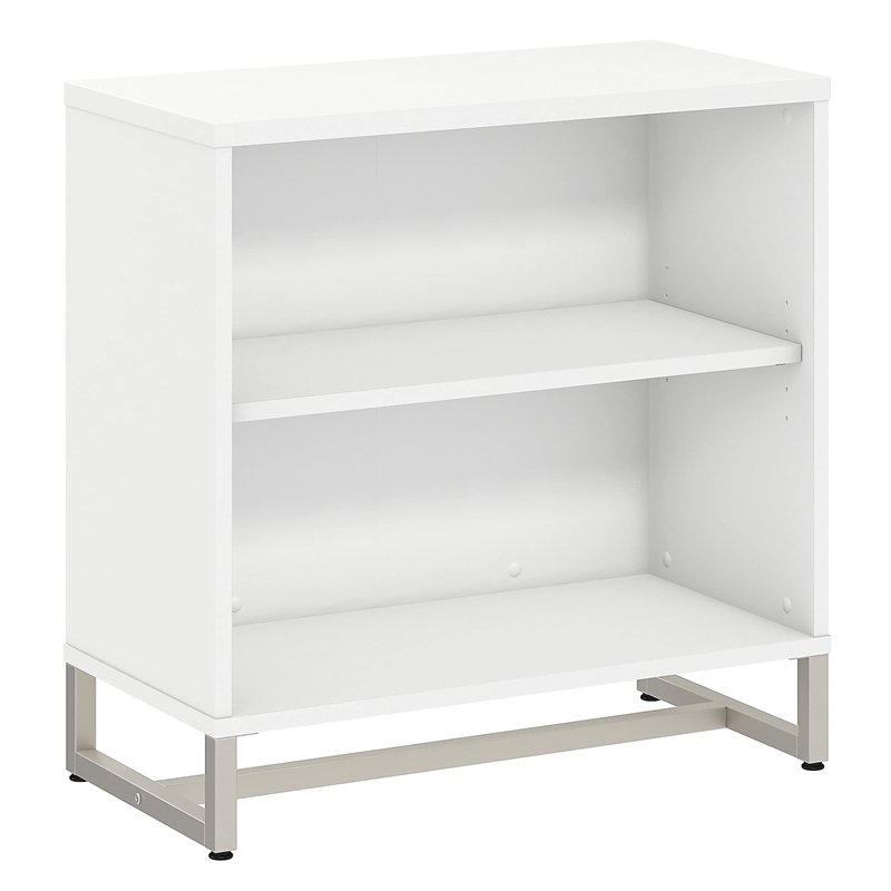 Pemberly Row 2 Shelf Bookcase Cabinet With Metal Base in White