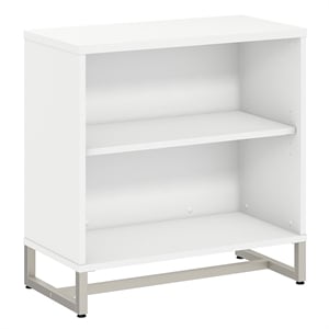 Pemberly Row 2 Shelf Bookcase Cabinet With Metal Base in White