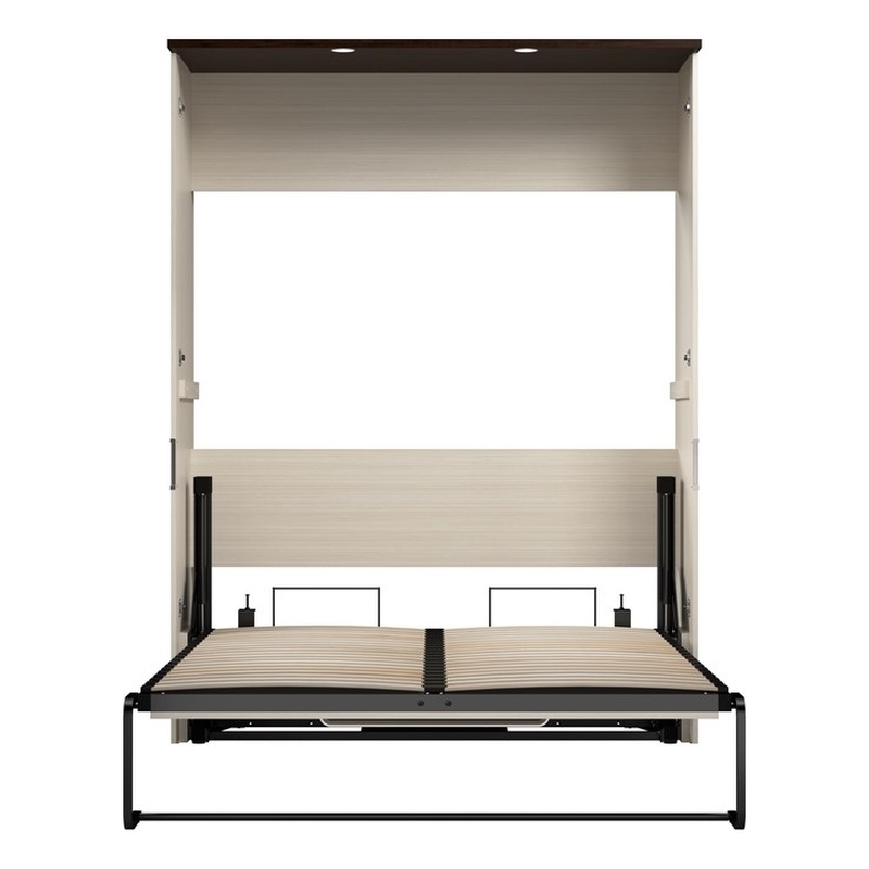 Pemberly Row 61W Full Murphy Bed With LED Lights in White Chocolate