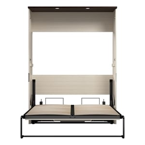 Pemberly Row 61W Full Murphy Bed With LED Lights in White Chocolate